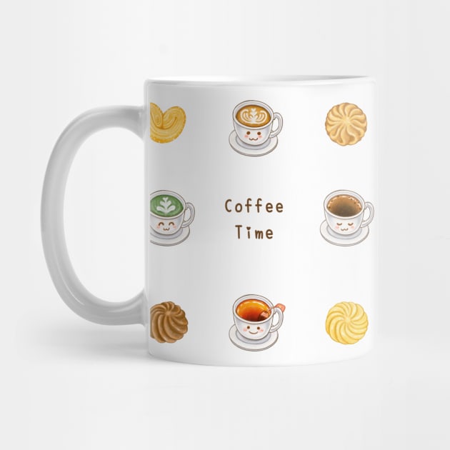 Coffee, Tea and Cookie Illustration Pack 咖啡與餅乾插畫 - Latte, Black Coffee, Black Tea, Matcha Latte, Butter Biscuits by Rose Chiu Food Illustration